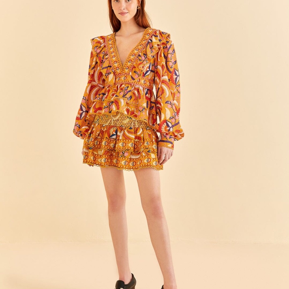 Yellow Palms Party Smocked Mini Skirt